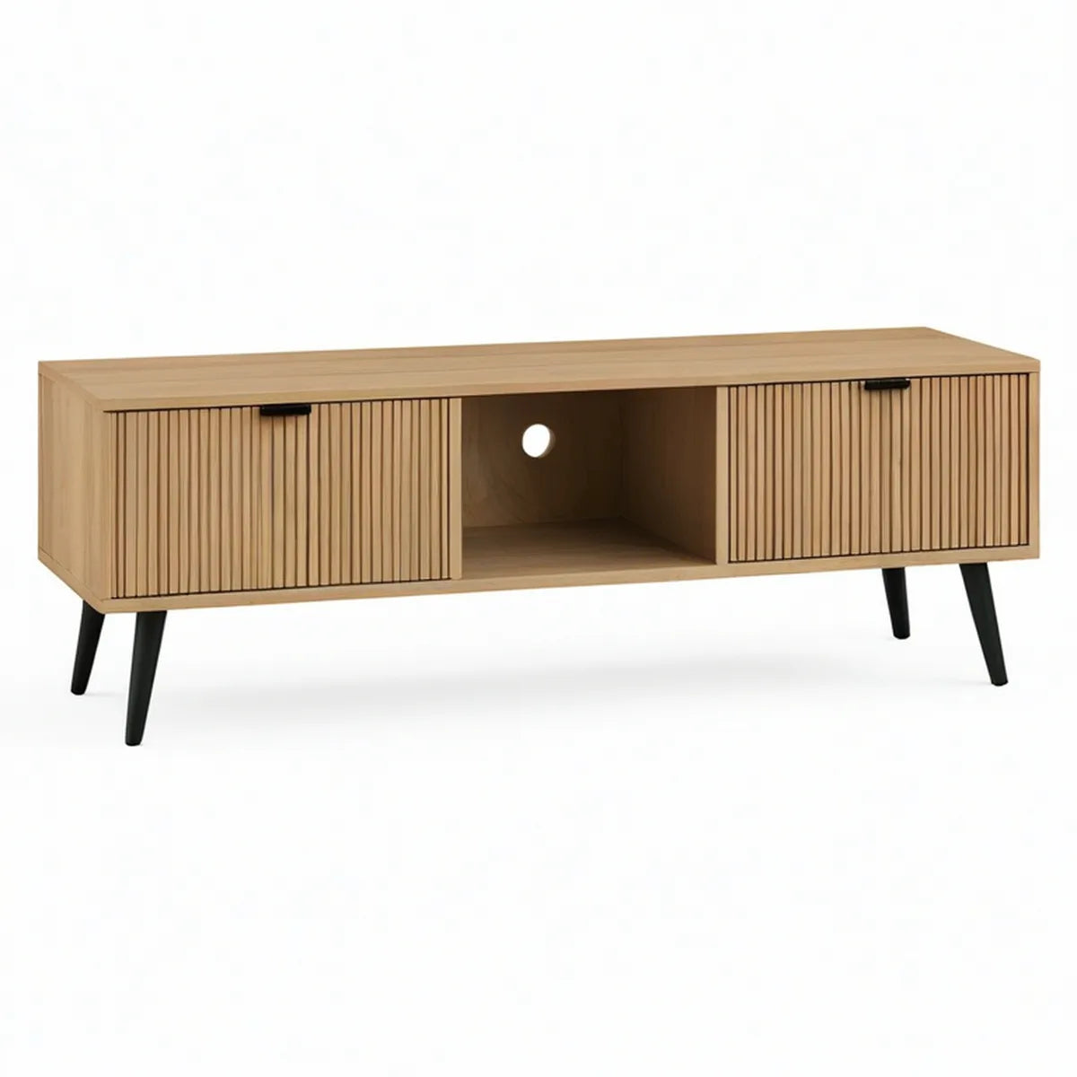 TV-Lowboard 140 x 40 x 50 cm aus MDF mit Eichenfurnier, Naturbraun/Schwarz
