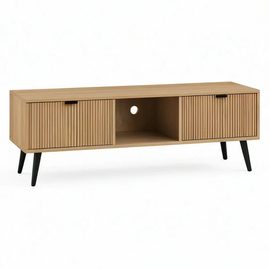 TV-Lowboard 140 x 40 x 50 cm aus MDF mit Eichenfurnier, Naturbraun/Schwarz