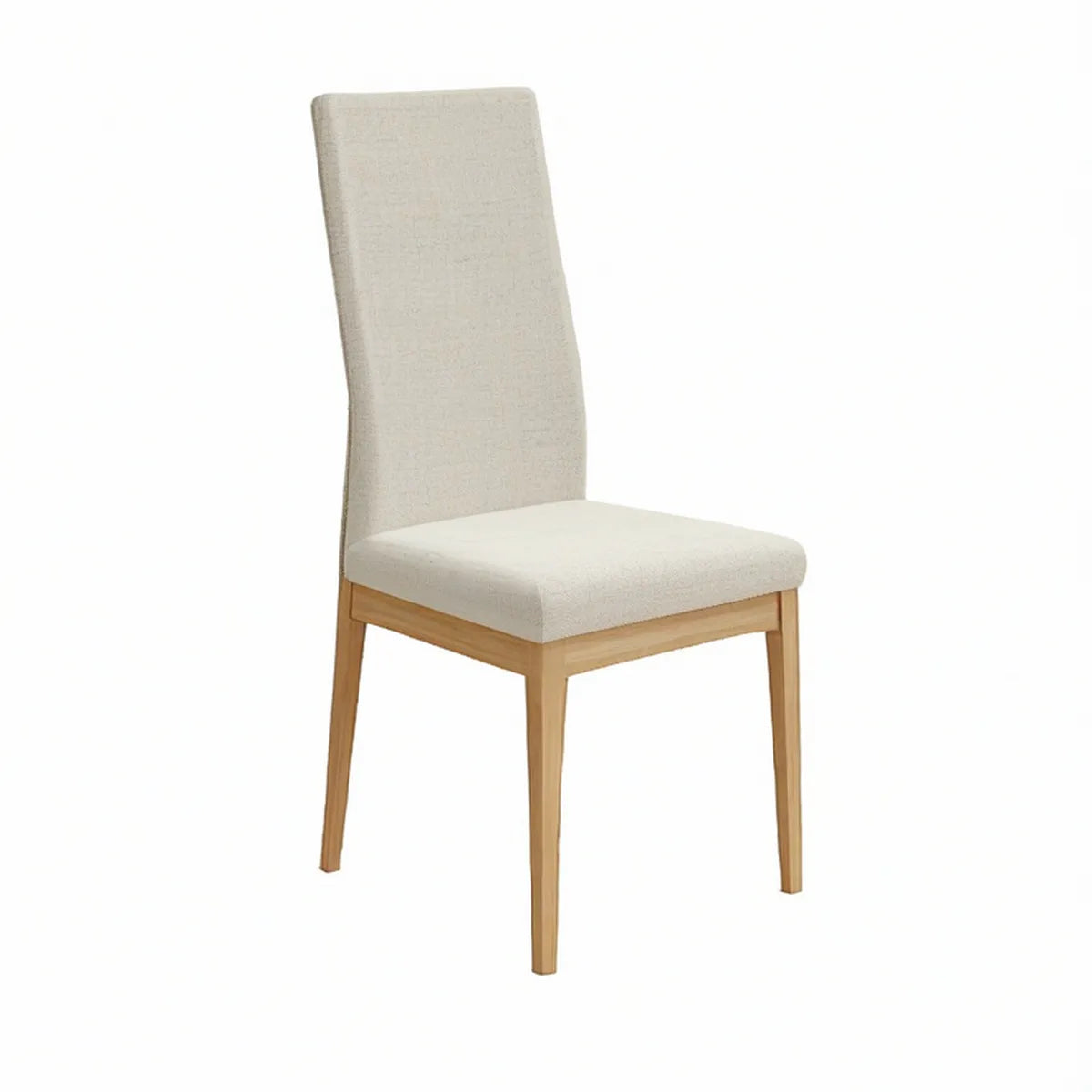 Polsterstuhl mit hoher Rückenlehne aus Massivholz und Polyester, Beige/Natur, 45 x 55 x 100 cm