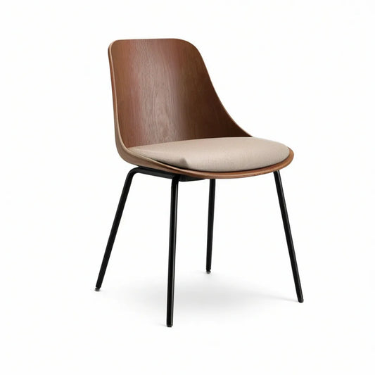 Gepolsterter Stuhl mit Walnussfurnier, Beige und Schwarz, 50 x 54 x 80 cm