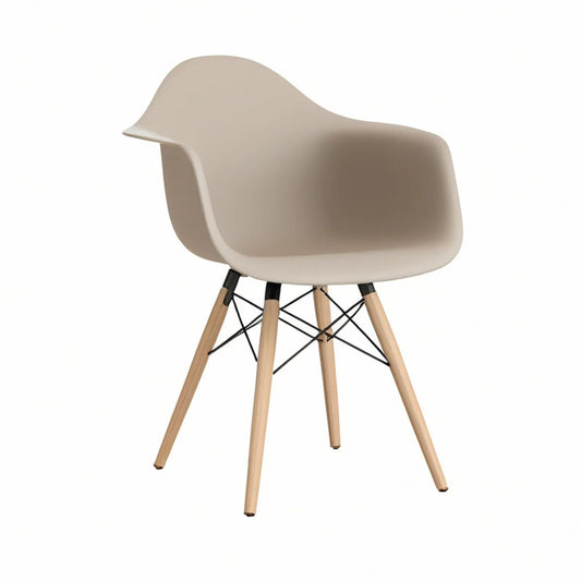 Armlehnstuhl aus Polypropylen in Beige mit Buchenholzbeinen, 62 x 60 x 83 cm