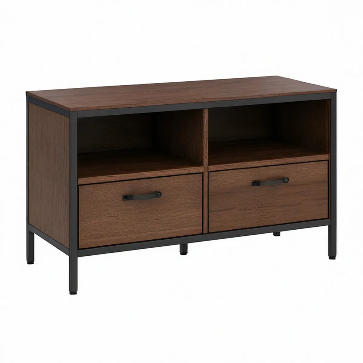 TV-Lowboard aus Holzwerkstoff und Stahl, 110 x 40 x 75 cm, Dunkelbraun/Schwarz