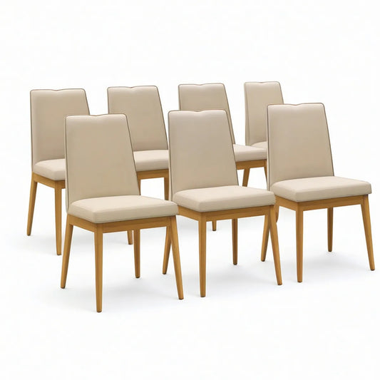 6er-Set Esszimmerstühle 45 x 55 x 98 cm mit PU-Kunstlederbezug in Creme und Buchenholzgestell Natur