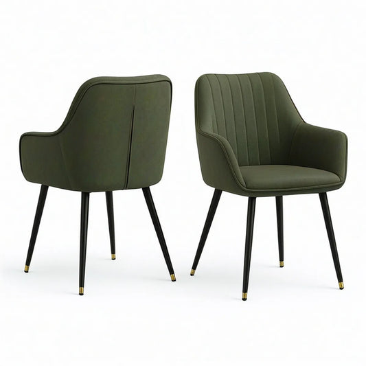 2er-Set Armlehnstühle aus Polyester-Samt in Olivgrün/Schwarz, 58 x 62 x 84 cm